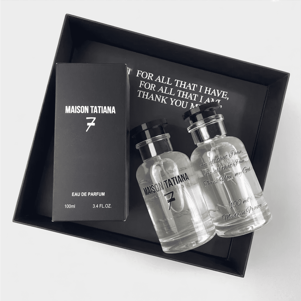 Perfume bottle in a black box